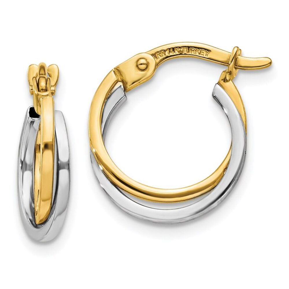 14K Gold Two Tone Hoop Earrings for Women - Picture 2 of 5